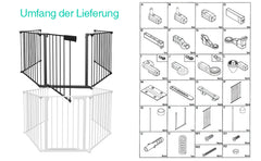 SWANEW Kaminschutzgitter mit Tür Metall Absperrgitter, Tierschutzgitter Babygitter Sicherung Elementen für Kinde, Laufstall faltbar 5-teilig (je 60 x 75 cm)