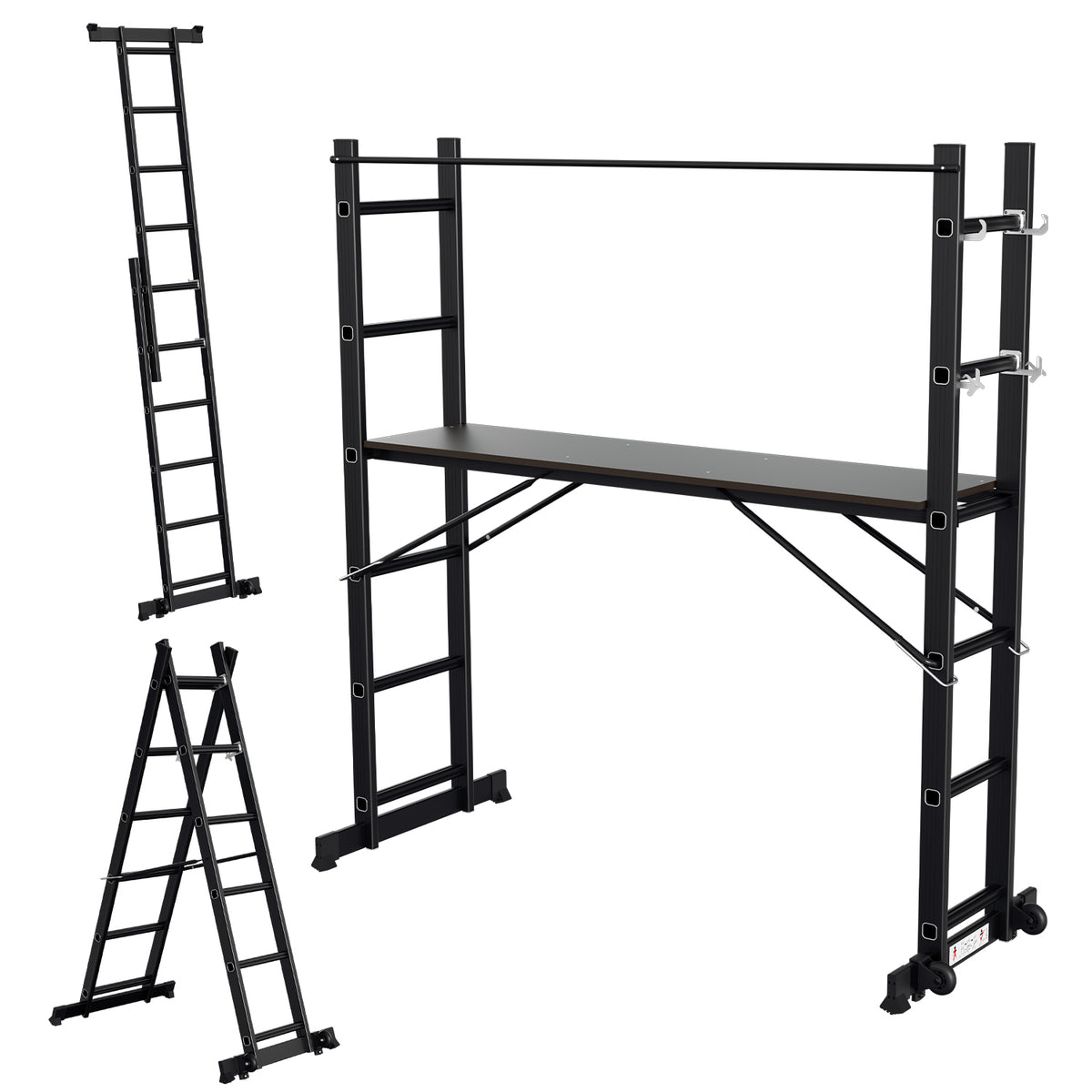 SWANEW Mehrzweckleiter, Gerüst, Alu Arbeitsgerüst, Gelenkleiter 4 in 1, Belastbar bis max. 150 Kg