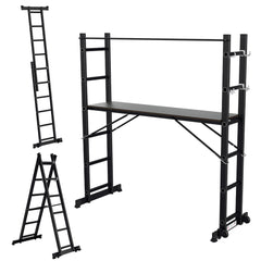 SWANEW Mehrzweckleiter, Gerüst, Alu Arbeitsgerüst, Gelenkleiter 4 in 1, Belastbar bis max. 150 Kg