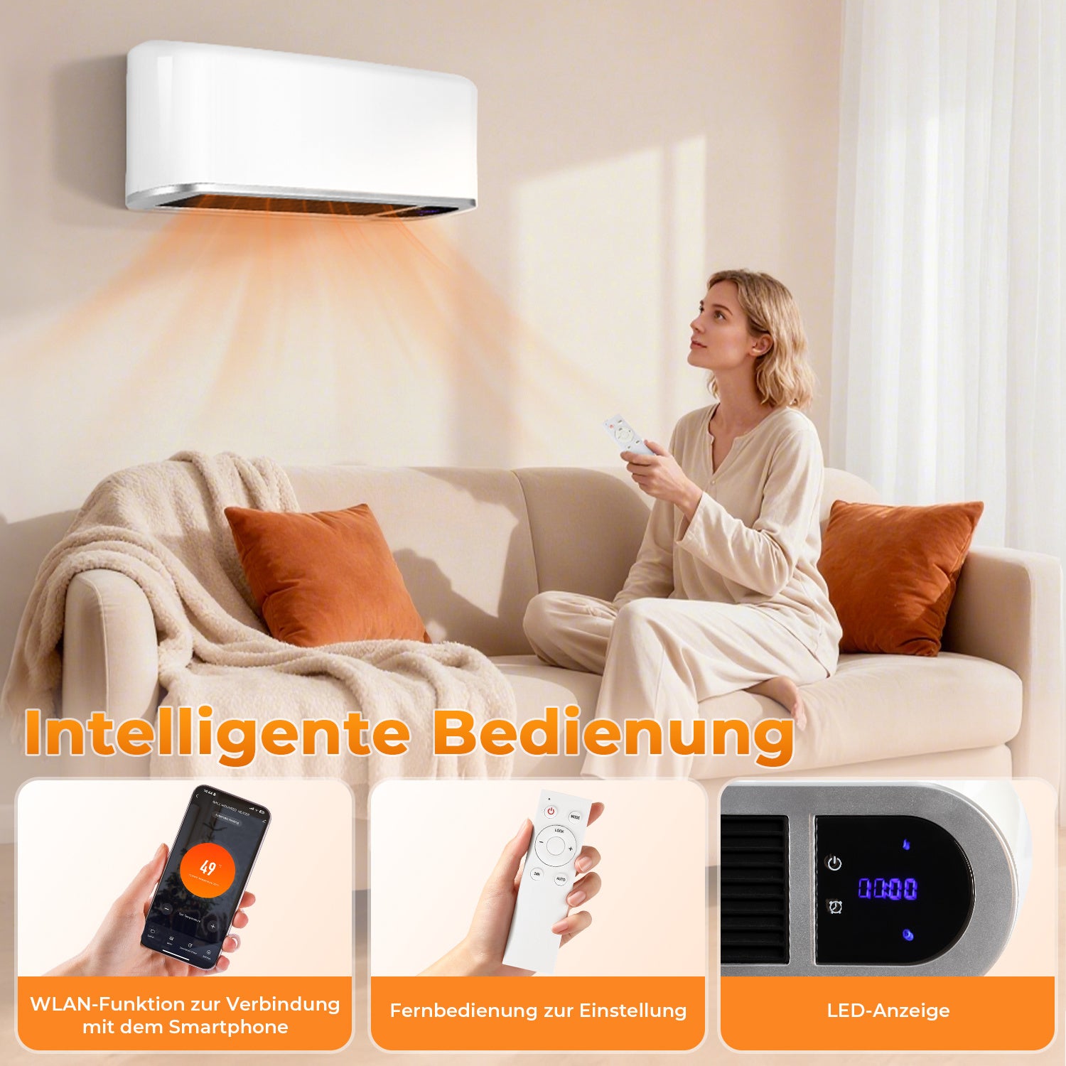 SWANEW Heizlüfter Keramik 2000W, Wandheizung, Wifi Elektroheizung, mit Fernsteuerung