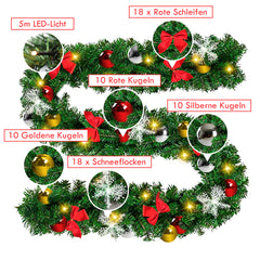 SWANEW 5m Weihnachtsgirlande mit 100 warmweißen LEDs Weihnachtsdeko Kranz Tannengirlande mit Kugeln Lichterkette