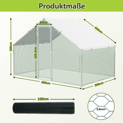 Hühnerstall Freilaufgehege 3x2x2m Stahlrahmen