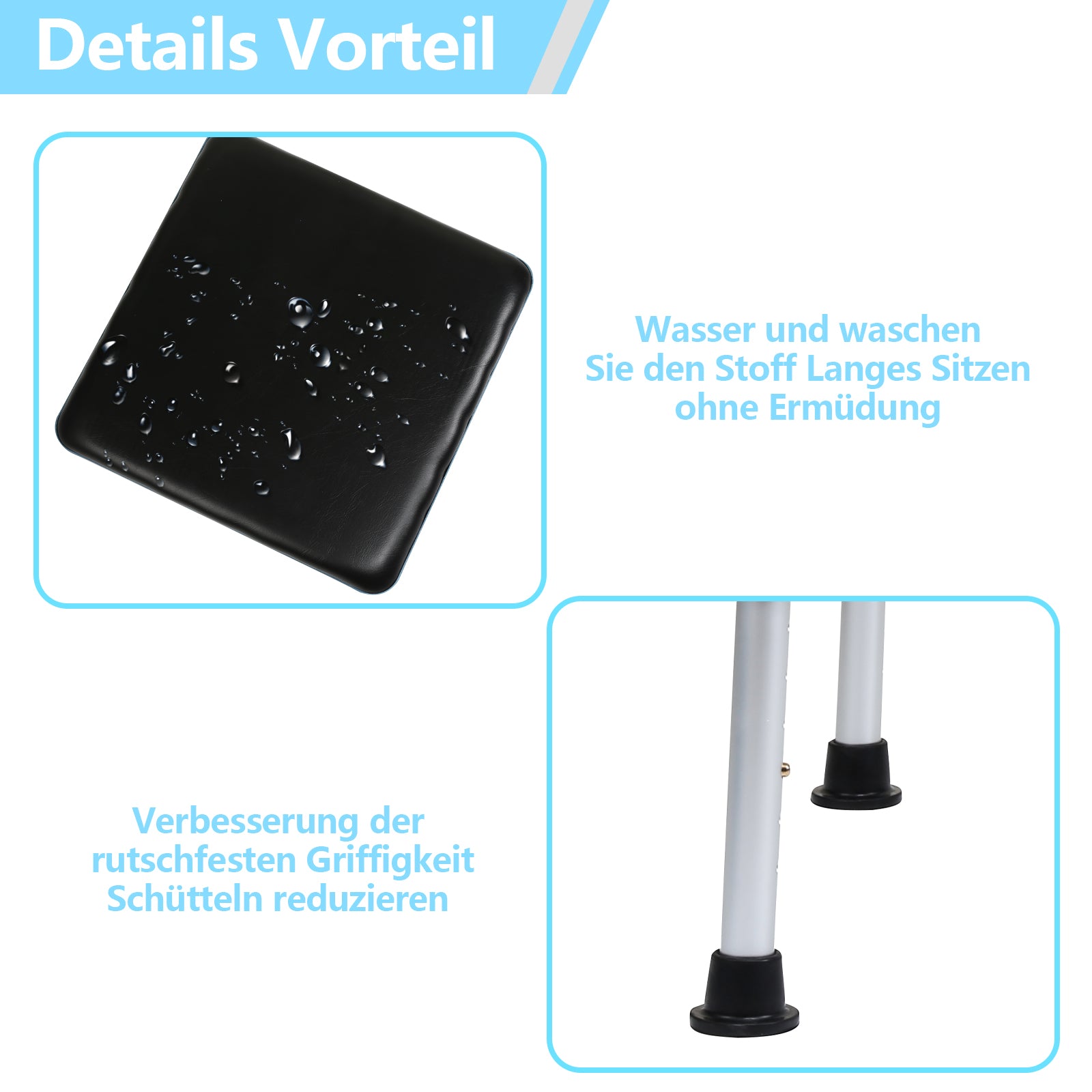Toilettenstuhl, Duschhocker, WC-Stuhl Höhenverstellbar 42-54cm