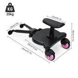 SWANEW Buggy Board mit Sitz, Kiddy Board Trittbrett, Universal Stehbrett, 360°Zweirad Design, Kinderwagen Zubehör, mit Kinderwagensitz, passend für jeden Kinderwagen erhältlich