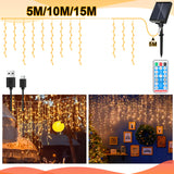 SWANEW Solar Eisregen Lichterkette, Solarlichterkette, 5/10/15M Weihnachten Deko