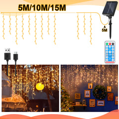 SWANEW Solar Eisregen Lichterkette, Solarlichterkette, 5/10/15M Weihnachten Deko