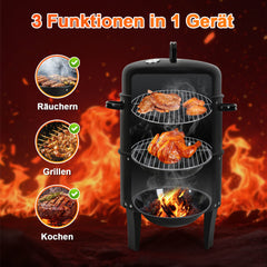 SWANEW 3 in 1 Räucherofen, Smoker Grill für Räuchern, Holzkohle Räuchertonne