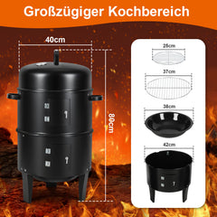 SWANEW 3 in 1 Räucherofen, Smoker Grill für Räuchern, Holzkohle Räuchertonne