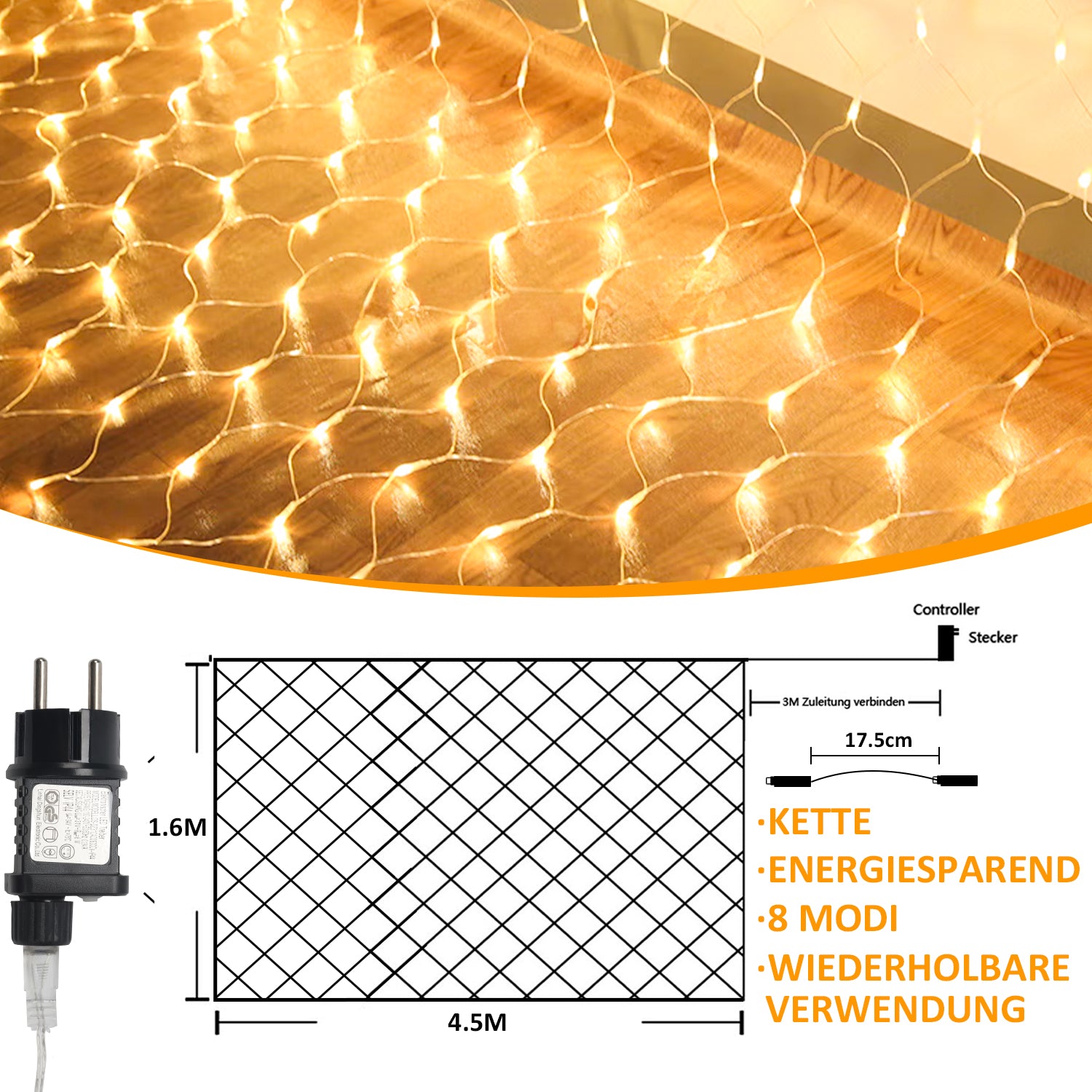 SWANEW LED Lichternetz Außen LED Lichtervorhang Lichterkette Netzlicht mit 8 Modi,  Memory-Funktion, IP44 Wasserdicht [Energieklasse G]