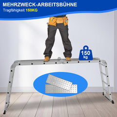 SWANEW 3,6m/4,7m/5,82m Aluminium Mehrzweckleiter 4x3/4x4/4x5 Stufen, Multifunktionsleiter mit 2 Plattform und Räder, Klappleiter, Trittleiter