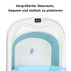 SWANEW Faltbare Baby Badewanne Babywanne mit Thermometer, Badekissen, Haarwaschbecher, babybadewanne, Babybadewanne mit gestell ab 0-3 Jahre