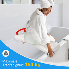 SWANEW Badewannensitz Senioren, Badewannenbrett zum Sitzen, Sitzbrett für Badewanne mit Rot Griff, Brett für Wannensitz Plastik, Stuhl für Badezimmer Ältere, Tragkraft 150 kg