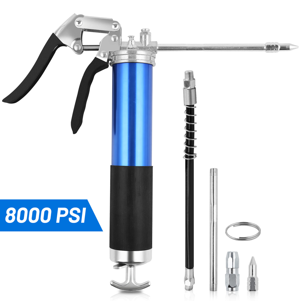 SWANEW Einhand Fettpresse mit Pistolengriff 8000PSI Handhebelfettpresse inkl. Flexschlauch und Gerades Metallrohr, Pistolenfettpresse Kompatibel mit 400g Kartusche oder Loses Fett