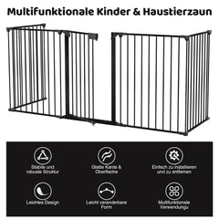 SWANEW Kaminschutzgitter mit Tür Metall Absperrgitter, Tierschutzgitter Babygitter Sicherung Elementen für Kinde, Laufstall faltbar 5-teilig (je 60 x 75 cm)