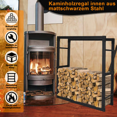SWANEW Kaminholzregal innen metall Brennholzregal für innen außen, Kaminholzständer, Holzstapelhilfe, Schwarz