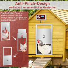SWANEW Automatische Hühnerklappe Hühnertür Elektrische Hühnerklappe Hühnerhaus Chicken-Door mit Lichtsensor, Zeitschaltuhr, LED Display