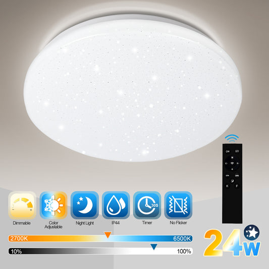 SWANEW 24W Led Deckenleuchte Dimmbar, Sternenhimmel Deckenlampe, mit Fernbedienung, 2160LM, 2700-6500K, IP44