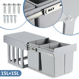 SWANEW 2x Abfallsammler, Einbau Mülleimer 2 x 15L, Mülltrennungssystem Mülleimer küche, Abfalleimer mit Teleskopschienen, für Schränke ab 350 mm Breite