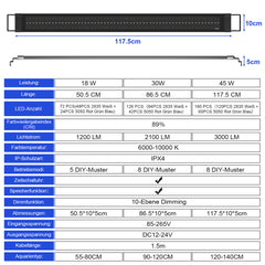 SWANEW LED Aquarium Beleuchtung 18W/30W/45W, Aquarienbeleuchtung 24/7 Modus, wasserdicht, 55-150cm, Aufsetzleuchte Vollspektrum Licht
