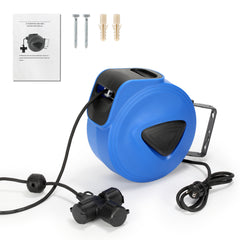 SWANEW Automatik Kabelaufroller 20M+1.5M Kabelaufroller, mit 3-Fach Anschluss, Kabeltrommel mit Stopfunktion,Verlängerungskabe, mit 180° drehbar Wandhalterung, für Wandmontage