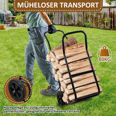 SWANEW Brennholzwagen, max. 80 kg, Kaminholzständer Kaminzubehör mit Rollen Holztransportwagen Brennholzständer, Schwarz 70x42x109cm