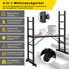 SWANEW Mehrzweckleiter, Arbeitsgerüst, bis max. 150 Kg, 4 in 1 Aluminium Leiter, 6+6 Stufen