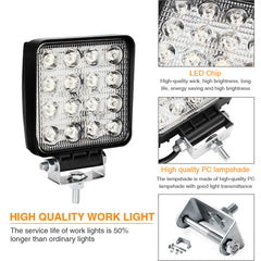 SWANEW 48W LED Arbeitsscheinwerfer, IP67 Wasserdicht Rechteck Zusatzscheinwerfer, 12V 6500K LED Scheinwerfer, Rückfahrscheinwerfer