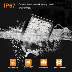 SWANEW 48W LED Arbeitsscheinwerfer, IP67 Wasserdicht Rechteck Zusatzscheinwerfer, 12V 6500K LED Scheinwerfer, Rückfahrscheinwerfer