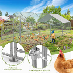 SWANEW Hühnerstall Freilaufgehege 3 x 6 x 2 m, Stahl Verzinkt Kleintierstall Freilauf Vogelkäfig Hühnerkäfig mit Schloss