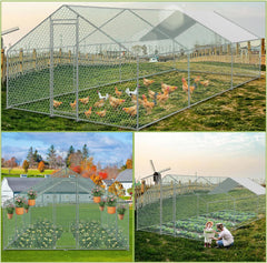 SWANEW Hühnerstall Freilaufgehege 3 x 6 x 2 m, Stahl Verzinkt Kleintierstall Freilauf Vogelkäfig Hühnerkäfig mit Schloss