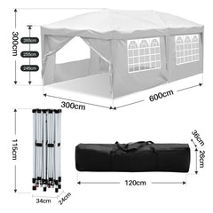 SWANEW Faltpavillon, 3x6m Pop Up Pavillon, Gazebo mit Zentralverriegelung, Höhenverstellbarer Partyzelt
