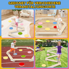 SWANEW Schwebebalken aus Holz, Balancierbalken mit 6 Balanciersteine, für Indoor und Outdoor, Spielzeug für Balance-Koordination, Mit Aufbewahrungstasche, geeignet für Kinder im Alter von 3-7 Jahren