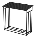 SWANEW Brennholzregal Grau Stahl mit Dach Holzlagerung Verzinkt Stapelhilfe Plane Schutz 185 x 70 x 185 cm