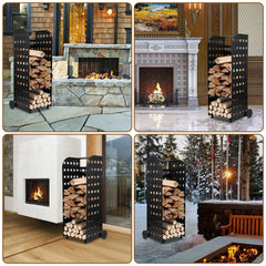 SWANEW Kaminholzwagen Brennholzwagen Kaminholzständer Trolley,Kaminzubehör Holzkarre 60kg, Mit Lochplatte, 42x35x112cm