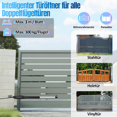 SWANEW Flügeltorantrieb Automatischer, Drehtorantrieb Toröffner, 50W 300kgx2, Doppelflügeltorantrieb