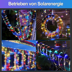 SWANEW Solar LED Lichtschlauch für Außen, 100 LEDs Lichterschlauch, IP65 LED Lichterkette, 8 Beleuchtungsmodi, 10-30m [Energieklasse F]