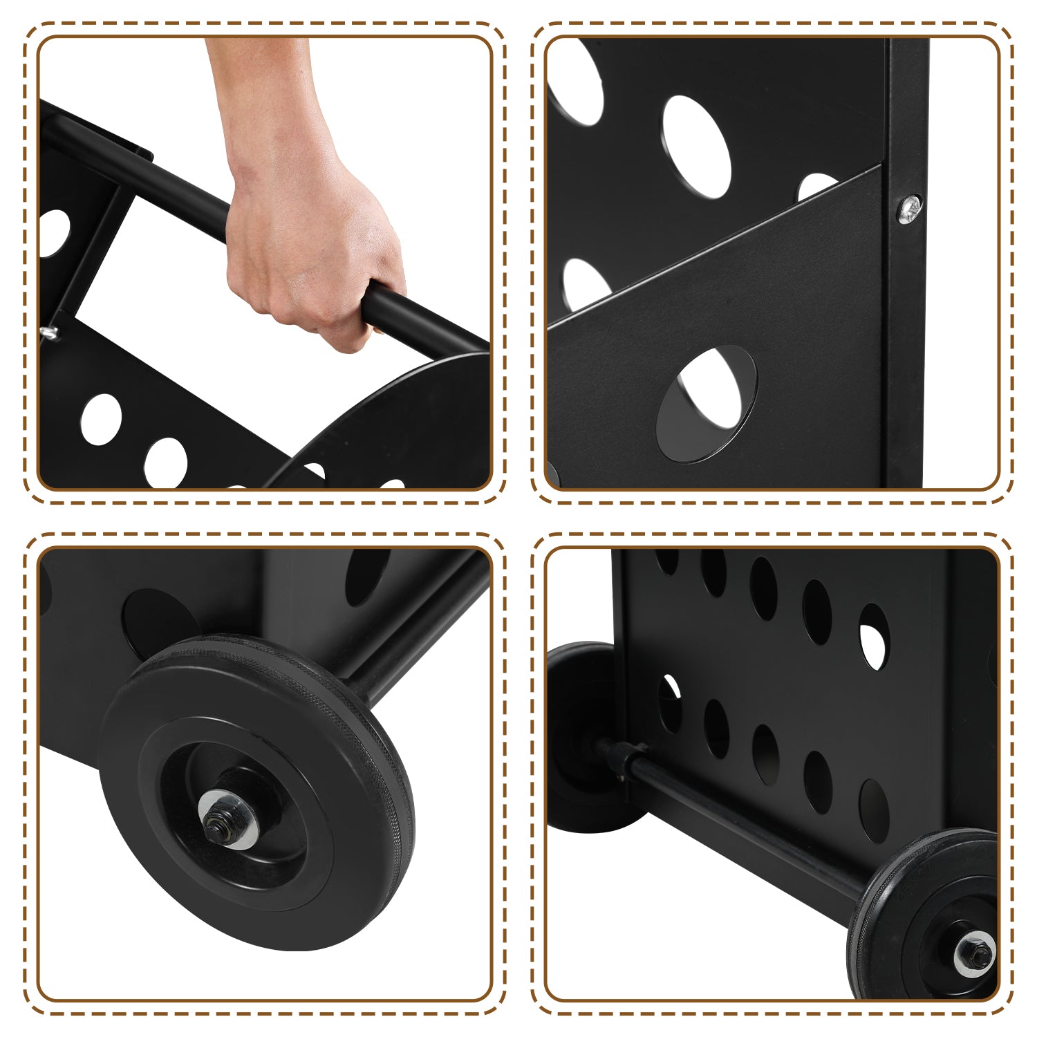 SWANEW Kaminholzwagen Brennholzwagen Kaminholzständer Trolley,Kaminzubehör Holzkarre 60kg, Mit Lochplatte, 42x35x112cm