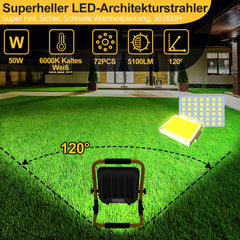 SWANEW LED Baustrahler 50W-200W, Arbeitsleuchte IP66 Wasserdicht, LED-Strahler mit 3M Kabel, und Faltbarer Ständer, 6000K Kaltweiß Fluter für Werkstatt  (mit Stecker)