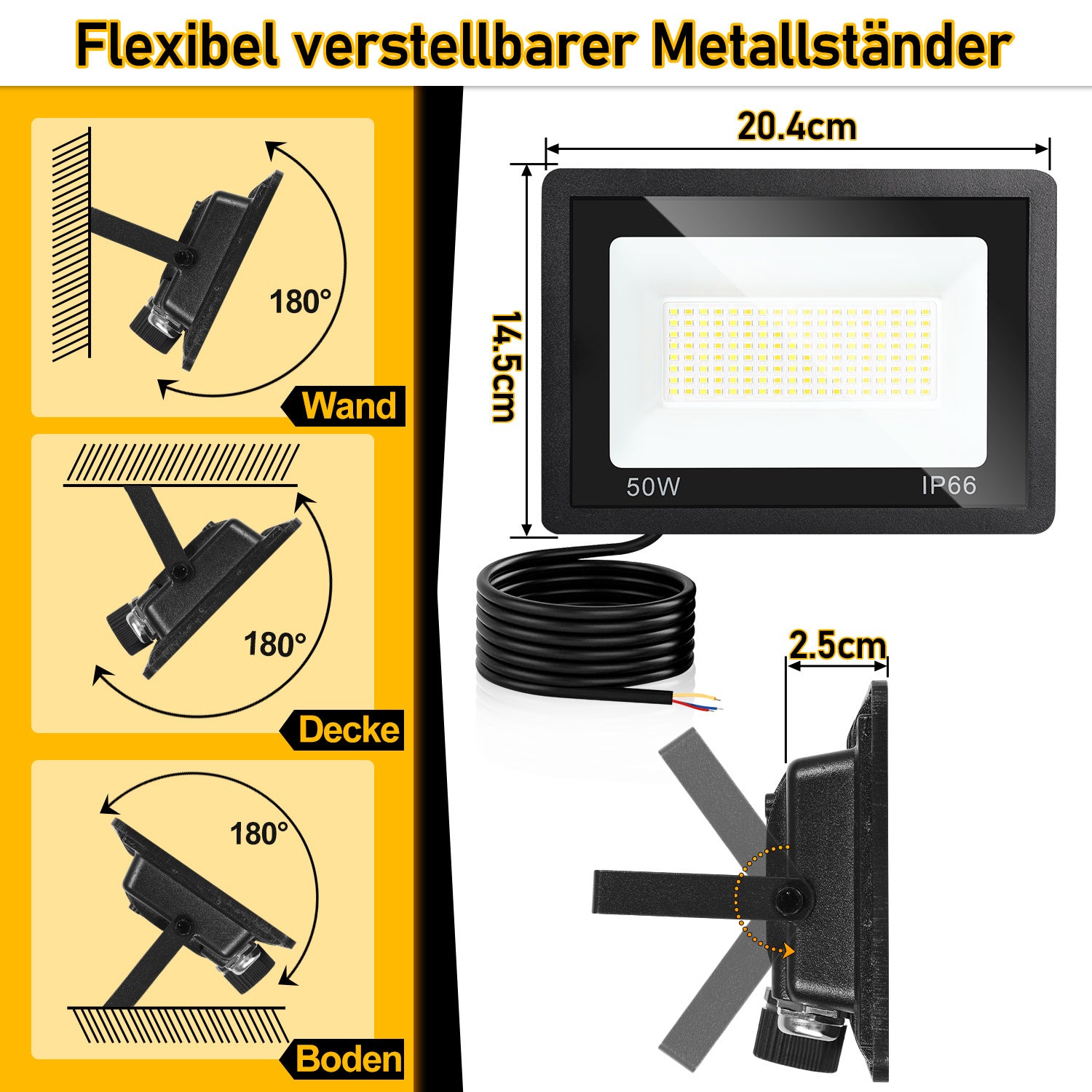 SWANEW LED Strahler Außen Dimmbar, LED Fluter 3000K/4000K/6500K, IP66 Wasserdicht Scheinwerfer (kein Stecker)