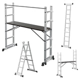 SWANEW Mehrzweckleiter, Arbeitsgerüst, bis max. 150 Kg, 4 in 1 Aluminium Leiter, 6+6 Stufen