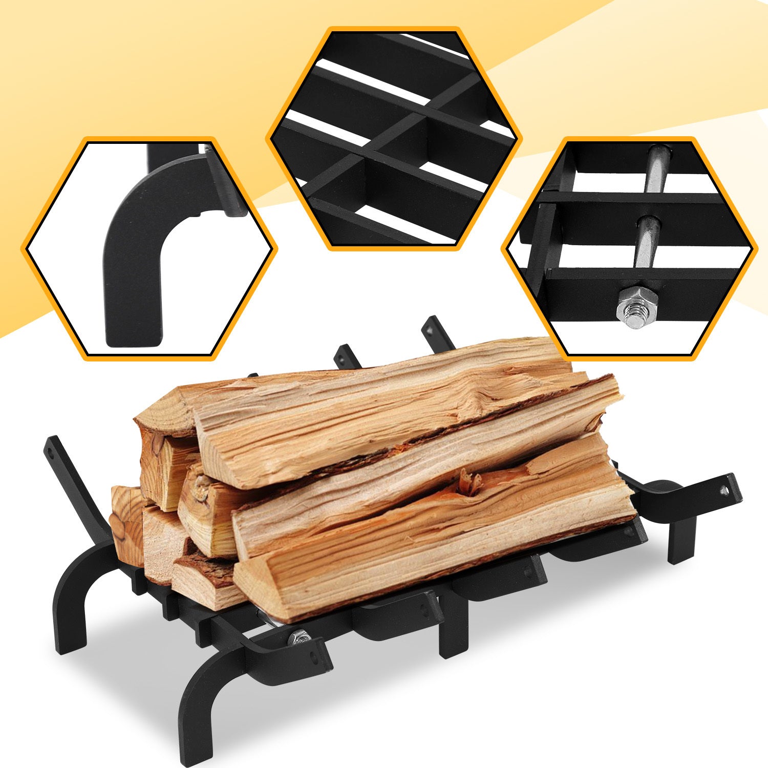 SWANEW Kaminrost Gussrost Holzregal Feuerrost für Kamineinsatz V-förmig