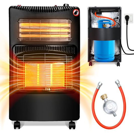 SWANEW Gasheizer 4200W & Elektroheizung 1260W, Elektrische Gas-Zweizweckheizgeräte, Infrarot Heizstrahler, Heizstrahler Gasheizgerät mit 3 Schutzvorrichtungen [Energieklasse A]