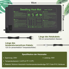 SWANEW Heizmatte Pflanzen mit Thermostat, Wärmematte, IP67 Wasserdicht, 27W/55W