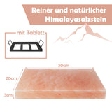 SWANEW Salzstein zum Grillen XXL, 20x30x3cm Salz Grillsteine Mit Eisenplatte, Wiederverwendbar Salzgrillstein, Original Kristallsalz aus dem Vorgebirge, Salzplatte zum Grillen für BBQ