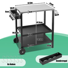 SWANEW Grillwagen, Grilltisch Höhenverstellbar, BBQ Arbeitsfläche, auf Rädern