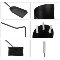 SWANEW Kaminbesteck Set 4 teilig Kaminzubehör mit Kaminaufbewahrung Kaminreinigungsset Kaminwerkzeuge Schwarz