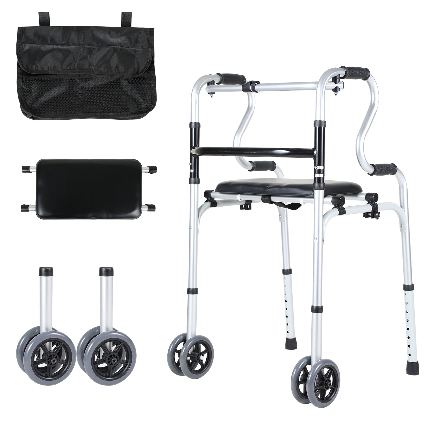 SWANEW Gehhilfe für Senioren, Gehbock Klappbarer, Gehhilfe erwachsene Gehgestell höhenverstellbar mit 2 Lenkrollen, Rutschfest Stabil Gehwagen Bis 180 kg