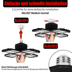 SWANEW Led Werkstatt Deckenleuchte, Garagenlampe 200W, Led Garagenbeleuchtung 20000LM 6500K, Werkstatt Beleuchtung mit 12 Verstellbaren Paneelen, E26 / E27 Werkstattbeleuchtung für Keller [Energieklasse F]