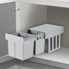 SWANEW 2x Abfallsammler, Einbau Mülleimer 2 x 15L, Mülltrennungssystem Mülleimer küche, Abfalleimer mit Teleskopschienen, für Schränke ab 350 mm Breite