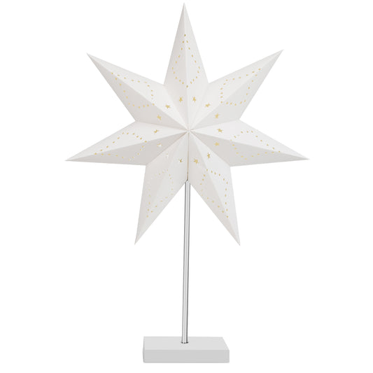SWANEW Weihnachtsstern Tischlampe, Holzsockel, Weißer 3D-Papierstern φ42cm, Dekorative Papierstern Weihnachten Tischlampe mit Kabelschalter, E14, inkl. Leuchtmittel